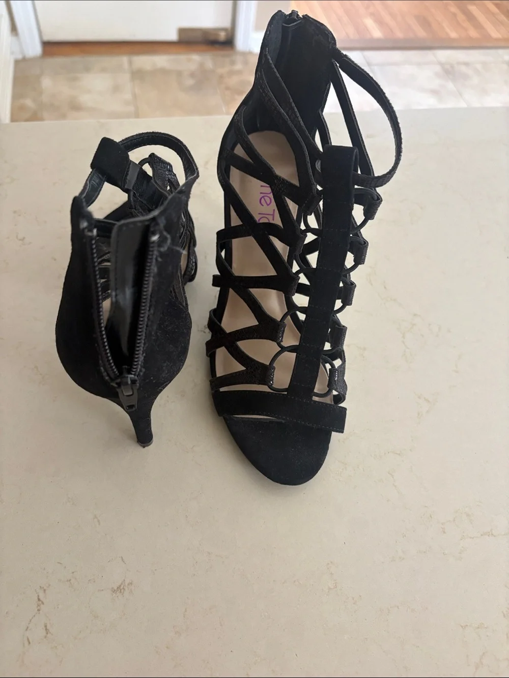 Black Strappy Gladiator heeled Sandals. Size 7. Gently worn